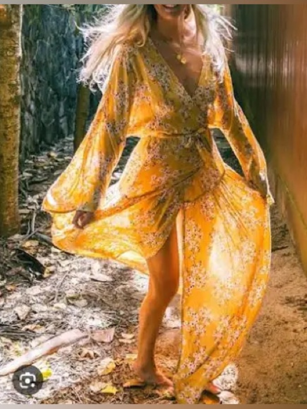 Billabong My Favorite Maxi Dress in the "Golden Hour" Boho Yellow Floral Sz S
